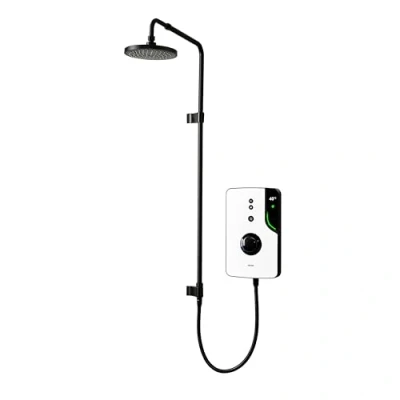 Image of Triton Showers ENlight® UNIQ® Thermostatic Electric Shower 9.5 kW Smart Digital with Black Showerhead &amp; Anti Twist Hose White Unit Instant