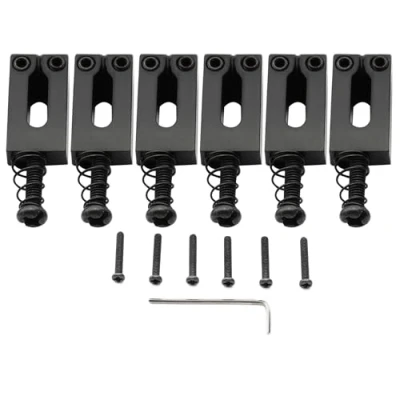 Image of Musiclily Pro 10.5mm Modern Style Zinc Alloy Bridge Saddles for Strat Tele Electric Guitar, Black (Set of 6)