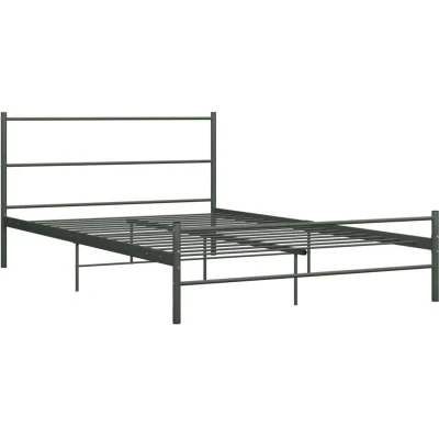 Image of vidaXL Modern Bed Frame, Double Bed, Grey Metal, 120x200 cm Mattress Size, No Included, Easy Assembly Required, Durable Construction