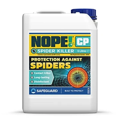 Image of NOPE! Spider Killer Repellent Kills on Contact. for all Types of Spiders. Residual Action, Odourless, Non Staining Indoor and Outdoor Use. HSE Registered 5 Litre