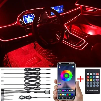 Image of TABEN Car Atmosphere Light Kit Music Sync Multicolor RGB 16 Million Colors 8 Meters Fiber Optic USB Footwell Ambient Lighting Kits Sound Active, RF Remote Control and Bluetooth APP DC 12V