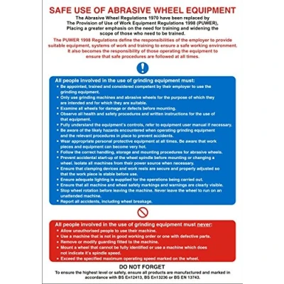 Image of Seco Safe Use Of Abrasive Wheel Equipment Poster, A2 (420mm x 594mm) 0.5mm PVC