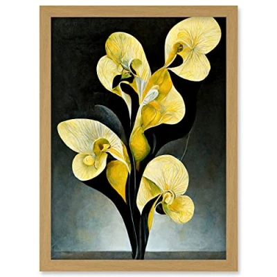 Image of Doppelganger33 LTD Modern Abstract Black Yellow Orchid Flower Artwork Framed A3 Wall Art Print