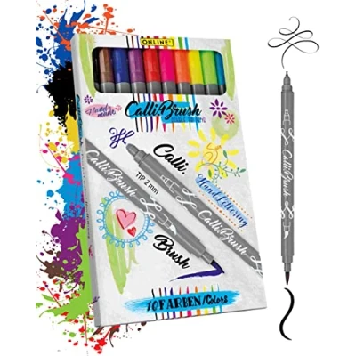 Image of Online 19051 Calli.Brush Pen Set 10 pcs., double tip with Calligraphy nib and brush I Brushpen Journaling Lettering