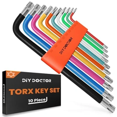 Image of DIY Doctor 9 Piece Torx Key Set Sizes (T10, T15, T20, T25, T27, T30, T40, T45, T50) with Holes on Both Ends Star Allen for Home &amp; Pro Use
