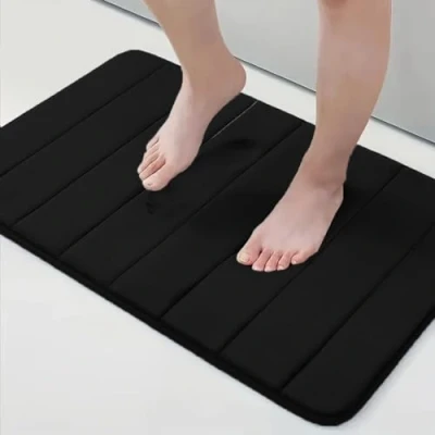 Image of ZIYA HOMES Black Memory Foam Bath Mat 50x40cm, Extra Soft Non Slip, Super Absorbent Mats for Bathroom Floor, Machine Washable Dry Rug Foot Mat, Doormat