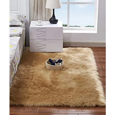 Image of HARESLE Faux Fur Area Rugs Fluffy Shaggy Soft Floor Carpet for Living Room Bedroom Home Decor, Camel/5.3x7.6 ft（160x230cm）