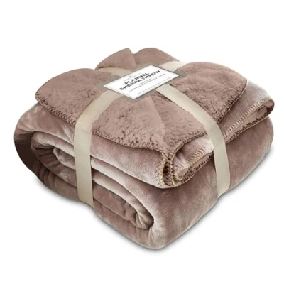 Image of VELVETIO Large Flannel Fleece Throw for Sofa Bed, Fluffy Double Sided Reversible Sherpa Warm Blanket, Lightweight Ultra Soft Thick Travel Throws, 150 x 200cm, Mink