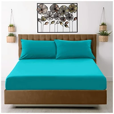 Image of GC GAVENO CAVAILIA Extra Deep, Non Iron Percale Fitted Sheet, Super Soft Plain Dyed Easy Care Bedding, Polycotton, Teal, King