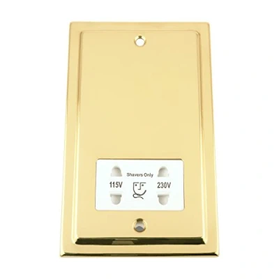 Image of Shaver Socket Dual Voltage 115V/ 230V Victorian Polished Brass White Insert