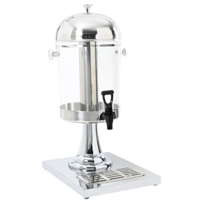 Image of vidaXL Large 8L Juice Dispenser with Tap Stainless Steel Frame, Plastic Container Easy to Clean Beverage Server Drip Tray and Ice Cooled Cylinder