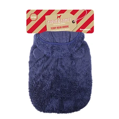 Image of Rosewood Cupid and Comet Super Soft Small Teddy Bear Hoodie, Jumper for Dogs Cats, Navy Blue, 54cm