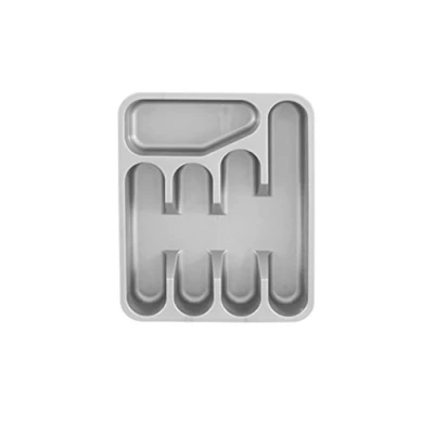 Image of 5 Compartment Plastic Cutlery Holder Tray Drawer Organiser Rack (Platinum)