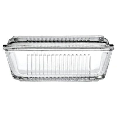 Image of Concept4u Glass Cheese &amp; Butter Dish with Lid Container Boxed Keeper Insulated Holder Airtight Plate for Kitchen Countertop