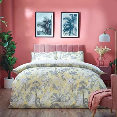 Image of furn. Colony Palm Single Duvet Cover Set, Cotton, Polyester, Yellow