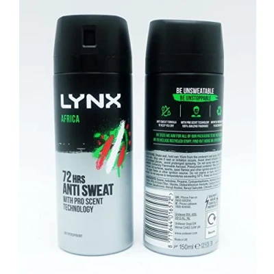 Image of Lynx Africa Anti Perspirant Deodorant Spray 72 hour protection against odour and wetness no fuss aerosol for all day freshness 3x 200 ml
