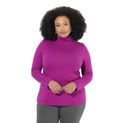 Image of Ulla Popken Womenswear Plus Size Curvy Basic Long Sleeve Slim Fit Turtleneck Berry 54+ 646813827