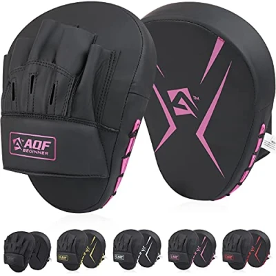 Image of AQF Boxing Pads for Training Punching Muay Thai Rex Leather Curved Mitts MMA, Kickboxing, Karate, Sparring &amp; Martial Arts (Pink)