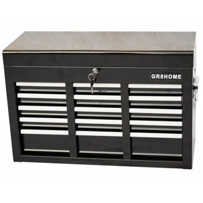Image of Gr8 Home Black Metal Heavy Duty 9 Drawer Portable Tool Storage Chest Lockable Box Organiser With Carry Handle And Drawers