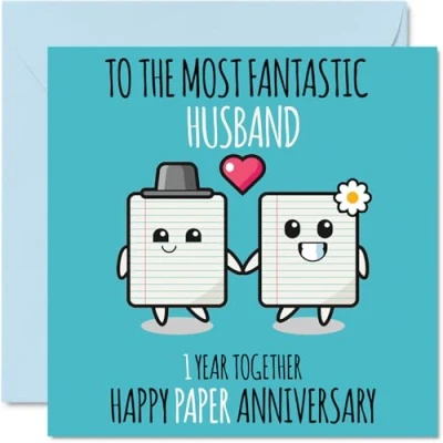 Image of Cute Paper Anniversary Card for Husband 1 Year Together Happy 1st Wedding Cards from Wife, 145mm x Greeting First Anniversaries