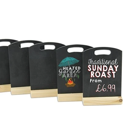 Image of Chalkboards UK Table Top Chalkboard with Wooden Plinth, Wood, Black, A6