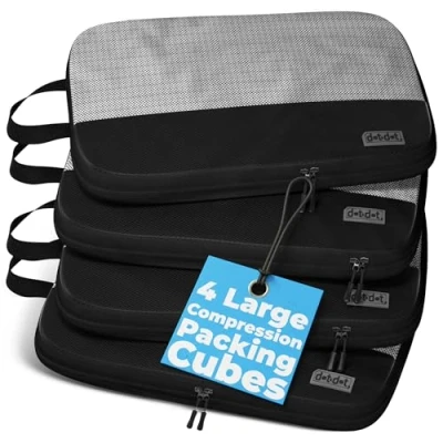 Image of 4pc Large Compression Packing Cubes for Suitcases Carry on Suitcase Luggage Bags Travel
