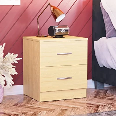 Image of Vida Designs Large Pine Bedside Cabinet, 2 Drawer, Table, Metal Handles &amp; Runners, Riano Bedroom Furniture