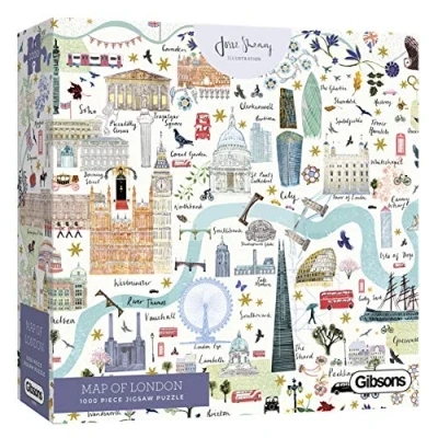 Image of Map of London 1000 Piece Jigsaw Puzzle Landmarks Sustainable for Adults Premium 100% Recycled Board Great Gift Gibsons Games