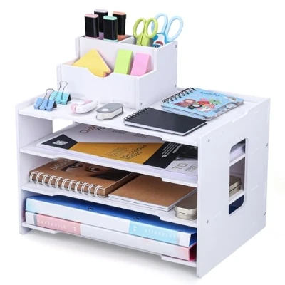 Image of Belle Vous White 4 Tier Letter Tray Organiser Office Desk Tidy File/Stationery Holder Rack Document/Paper Filing Storage Shelves for Office, Desktop/Table, Home, Study or School