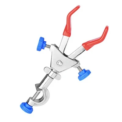 Image of StonyLab 2 Prong Dual Adjust Swivel Clamp, Sturdy Double Multipurpose 360 Degree Rubber Coated Clamp with Boss Head for Laboratory Use