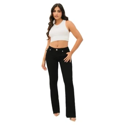 Image of True Religion Jeans Women&#039;s Denim Joey Mid Rise Flare Flap Single Needle Stitching Pant, Black Body Rinse, 28
