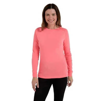 Image of Mountain Warehouse Talus Womens Long Sleeves Baselayer Top Thermal Underwear, Lightweight Ladies Tee Shirt, Breathable, Easy Care for Coral Women&#039;s Size 12