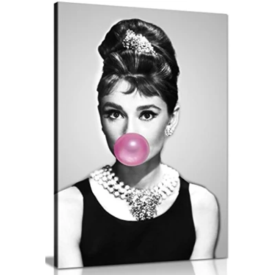 Image of Audrey Hepburn Bubblegum Chewing Gum Canvas Wall Art Picture Print (12x8in)