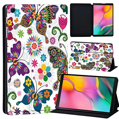 Image of Printed Leather slim lightweight Stand Cover Case for Samsung Galaxy Tab A 10.1 2019 (Model: SM T510 T515), with Function (Black) (multi colorful butterfly)