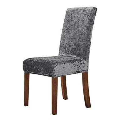 Image of New Crushed Velvet Dining Chair Cover, Spandex Elastic Slipcover Case for Room Kitchen Wedding Banquet,Grey,6pcs