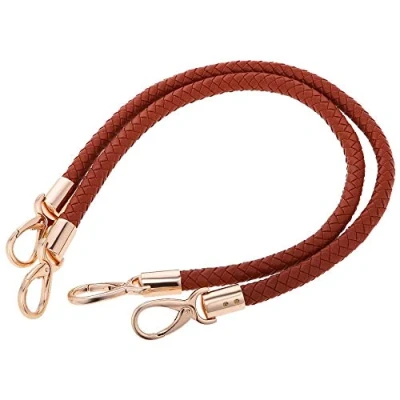 Image of POFET 1 Pair Shoulder Bag Replacement Handles Handbag Leather Braided Rope Straps with Metal Swivel Hooks Brown