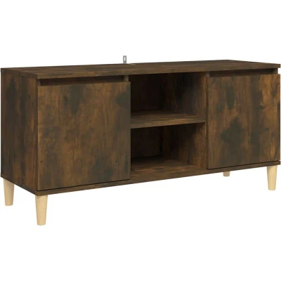 Image of vidaXL TV Cabinet with Solid Wood Legs Smoked Oak 103.5x35x50 cm