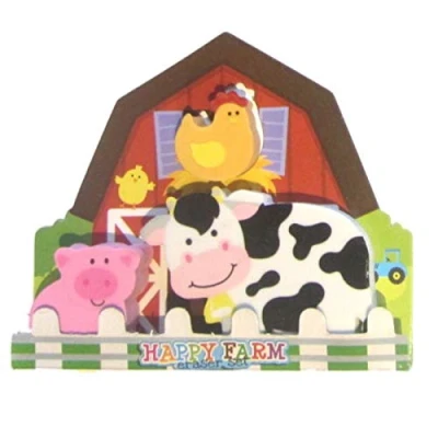 Image of Happy Farm Animals Eraser Set Cow Pig &amp; Chicken