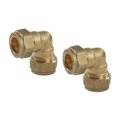 Image of UKDD® 15mm Elbow Angle Brass Compression Connector Suitable for Copper, Plastic Barrier Pipe WRAS Approved Pack of 2