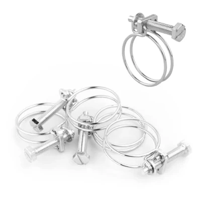 Image of KCT 5 Pack 26 30mm Double Wire Hose Pipe Clamps Universal Adjustable Metal Clips for Fuel/Air Line/Tube/Plumbing/Hosepipe