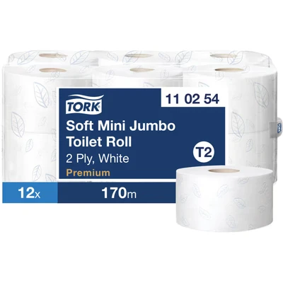 Image of Tork 110254 Mini System Jumbo WC Rolls, 12 pieces