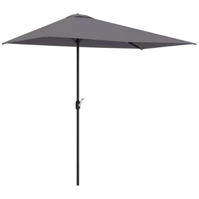 Image of Outsunny Balcony Half Parasol Semi Round Umbrella Patio Crank Handle (2.3 m, Grey) NO BASE INCLUDED