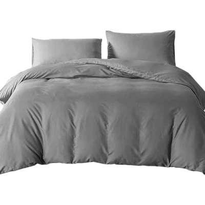 Image of Single Duvet Bedding Cover Set with 2pcs Pillowcases Soft Microfibre Polyester Sets (Dark Grey)