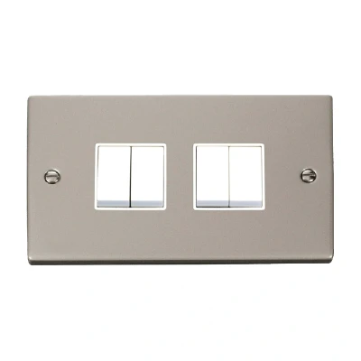 Image of Click Deco 4 Gang 2 Way 10AX Switch Pearl Nickel White Inserts
