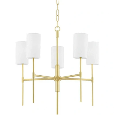 Image of Olivia 5 Light Chandelier Brass, Belgium Linen, 2700K