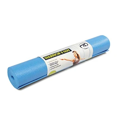 Image of Yoga Mad Warrior II Mat 183cm x 61cm 4mm Non Slip Lightweight Exercise Perfect for Pilates, Yoga, Stretching, Home Workouts and General Fitness (Light Blue)
