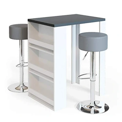 Image of Vicco bar table set, White/Anthracite, 80 x 57 cm with 2 stools