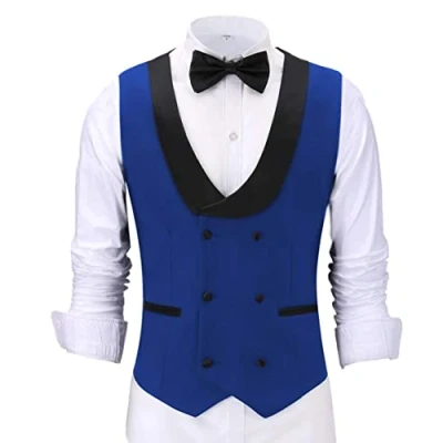 Image of AeoTeokey Men&#039;s Suit Vest Shawl Lapel Double Breasted Slim Fit Tuxedos Waistcoat（XL, Royal Blue）