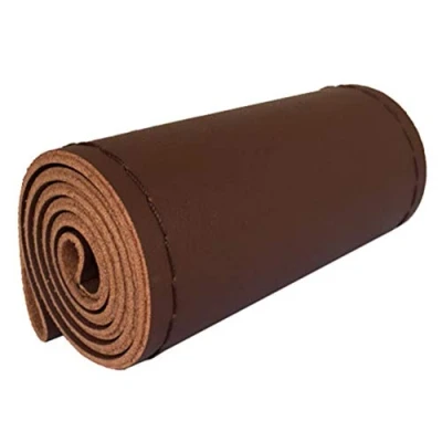 Image of DIY steering wheel covers made of soft leather on the car with needle and thread Interior accessories brown