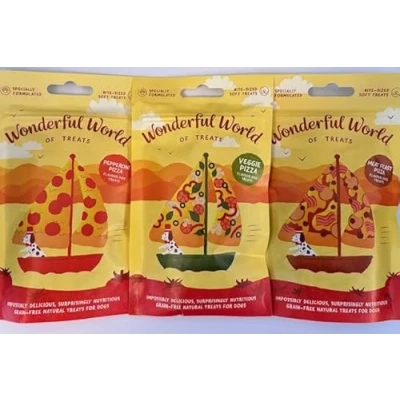 Image of Wonderful World of Treats Pizza Variety Pack Pepperoni/Meat Feast/Veggie Dog (3 x 50g Packets)